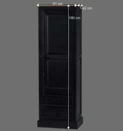 Wohnen Vitrinen<61x180x42 Wohnzimmer Schrank in Schwarz & Teak - Niovan
