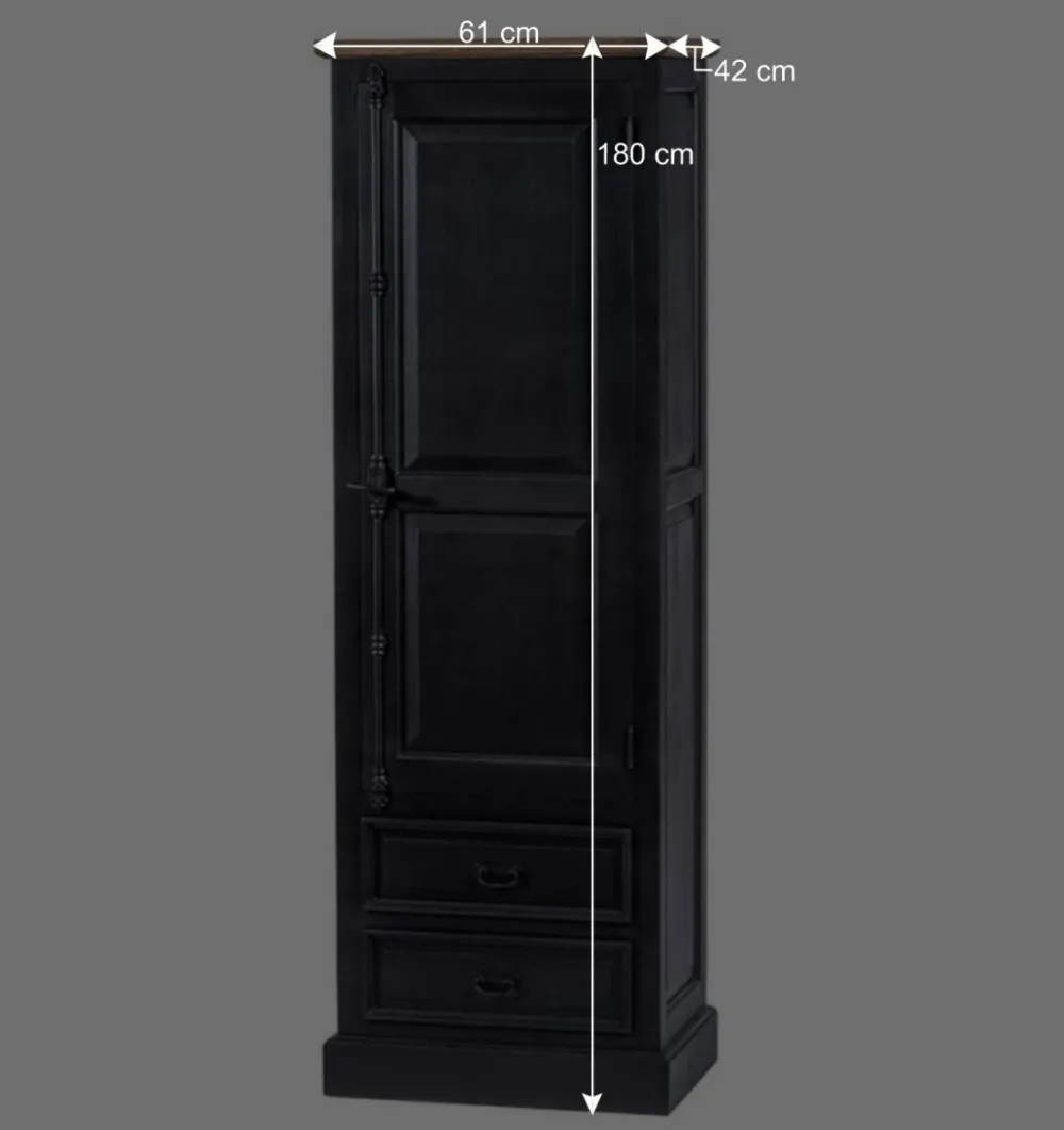 Wohnen Vitrinen<61x180x42 Wohnzimmer Schrank in Schwarz & Teak - Niovan