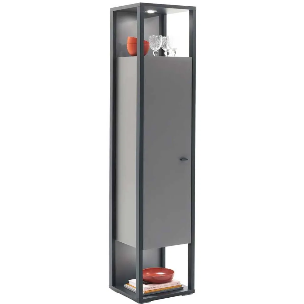 Wohnen Vitrinen<40x178x37 Wohnzimmer Schrank in Grau & Anthrazit - Ridona I