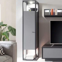 Wohnen Vitrinen<40x178x37 Wohnzimmer Schrank in Grau & Anthrazit - Ridona I