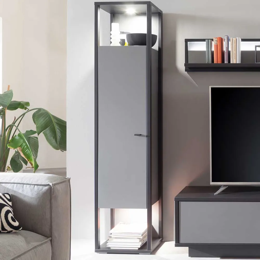 Wohnen Vitrinen<40x178x37 Wohnzimmer Schrank in Grau & Anthrazit - Ridona I