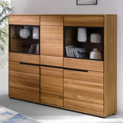 Wohnen Highboards|Kommoden<162x148x42 Wohnzimmer Schrank mit Glas Einsätzen - Sennya I