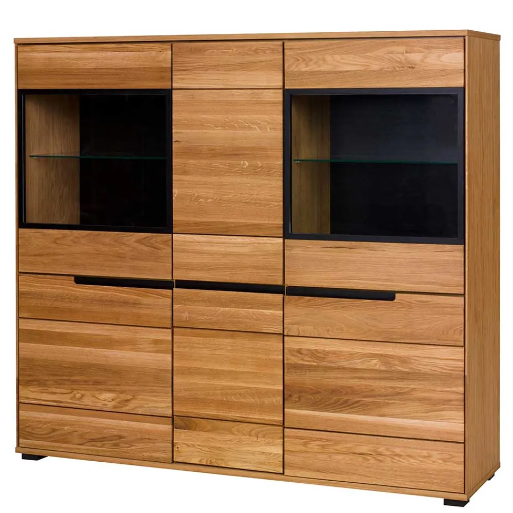 Wohnen Highboards|Kommoden<162x148x42 Wohnzimmer Schrank mit Glas Einsätzen - Sennya I