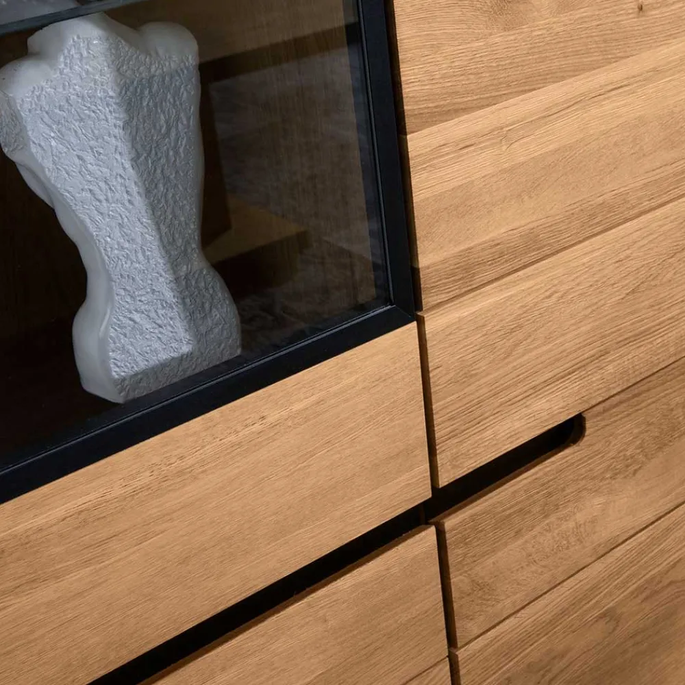 Wohnen Highboards|Kommoden<162x148x42 Wohnzimmer Schrank mit Glas Einsätzen - Sennya I