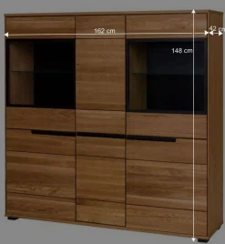 Wohnen Highboards|Kommoden<162x148x42 Wohnzimmer Schrank mit Glas Einsätzen - Sennya I