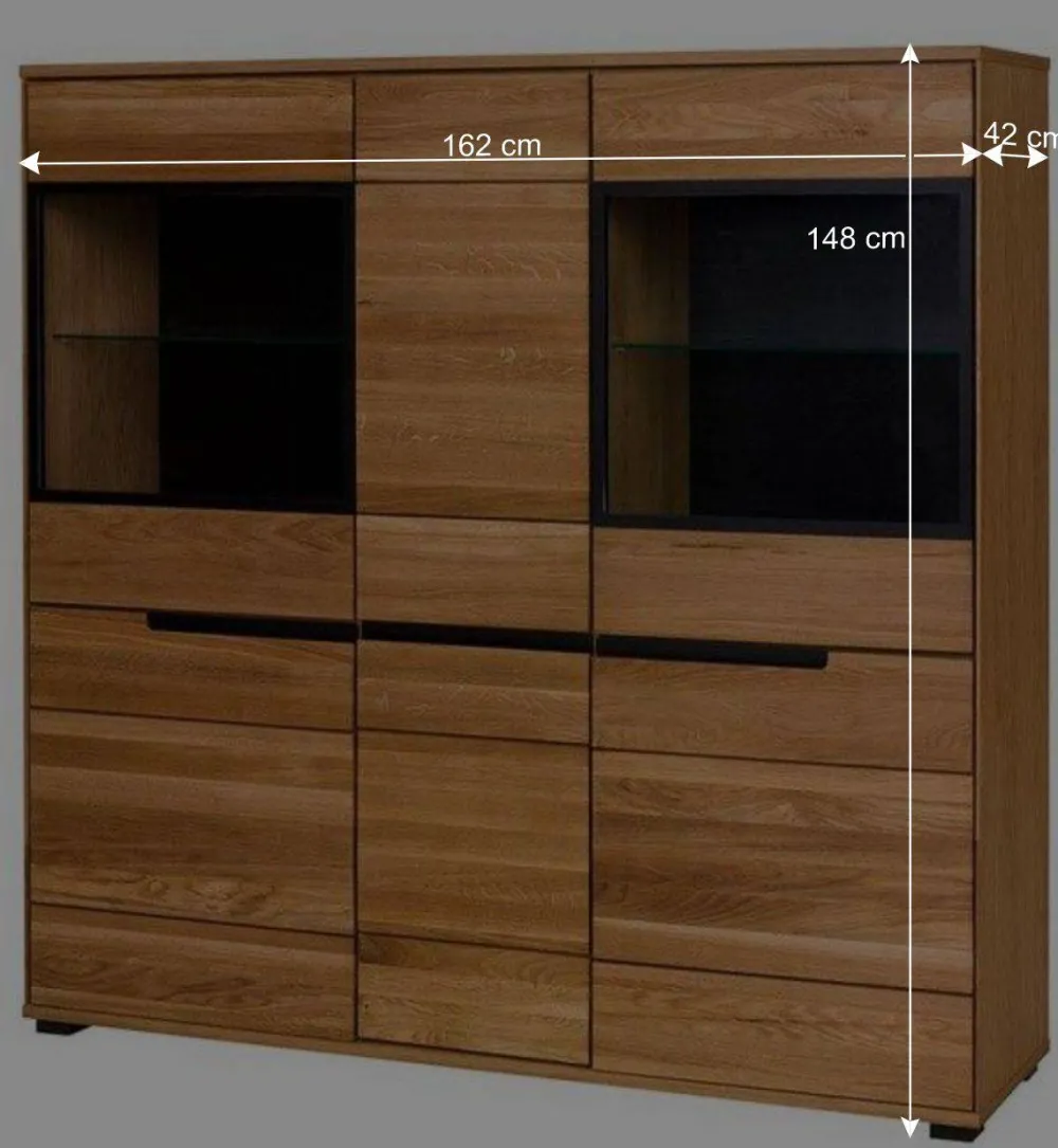 Wohnen Highboards|Kommoden<162x148x42 Wohnzimmer Schrank mit Glas Einsätzen - Sennya I
