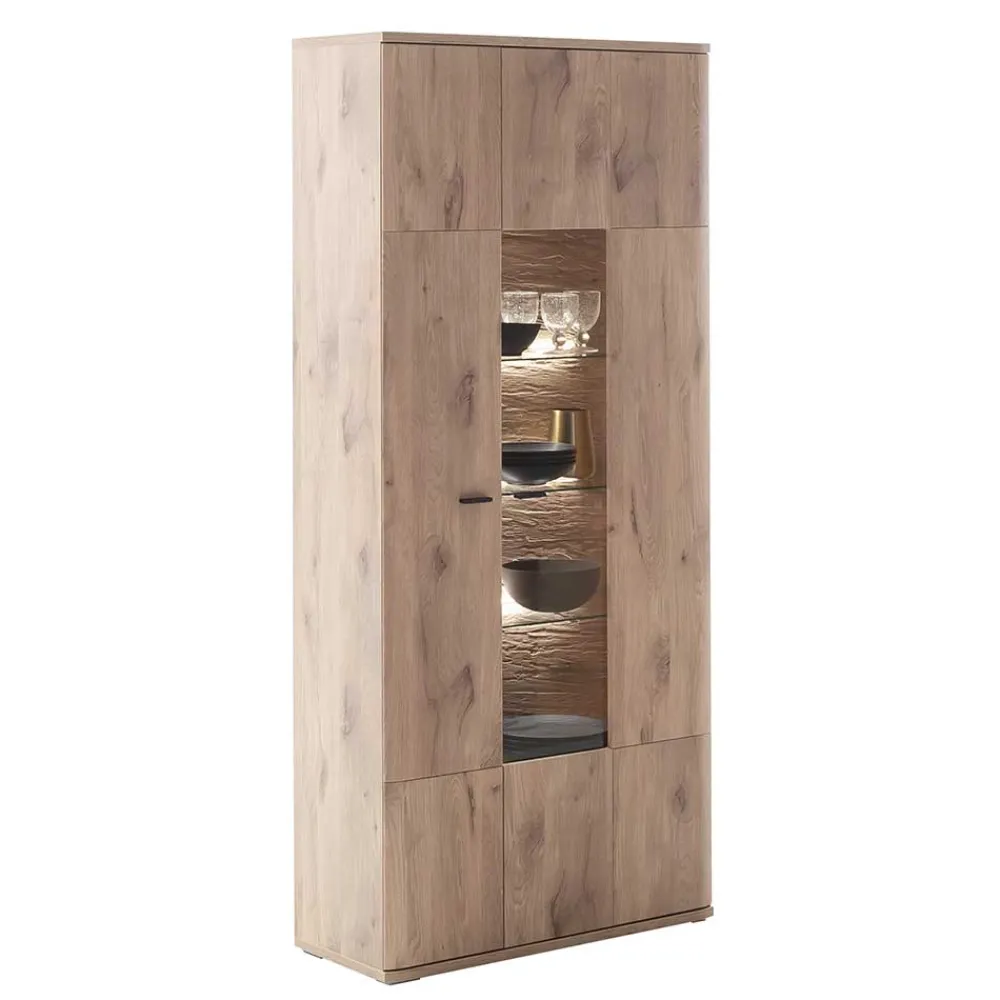 Wohnen Vitrinen<90x200x37 Wohnzimmer Schrank mit Glas Einsatz - Comrinaca