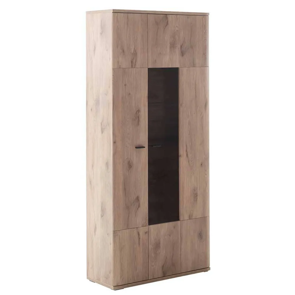 Wohnen Vitrinen<90x200x37 Wohnzimmer Schrank mit Glas Einsatz - Comrinaca