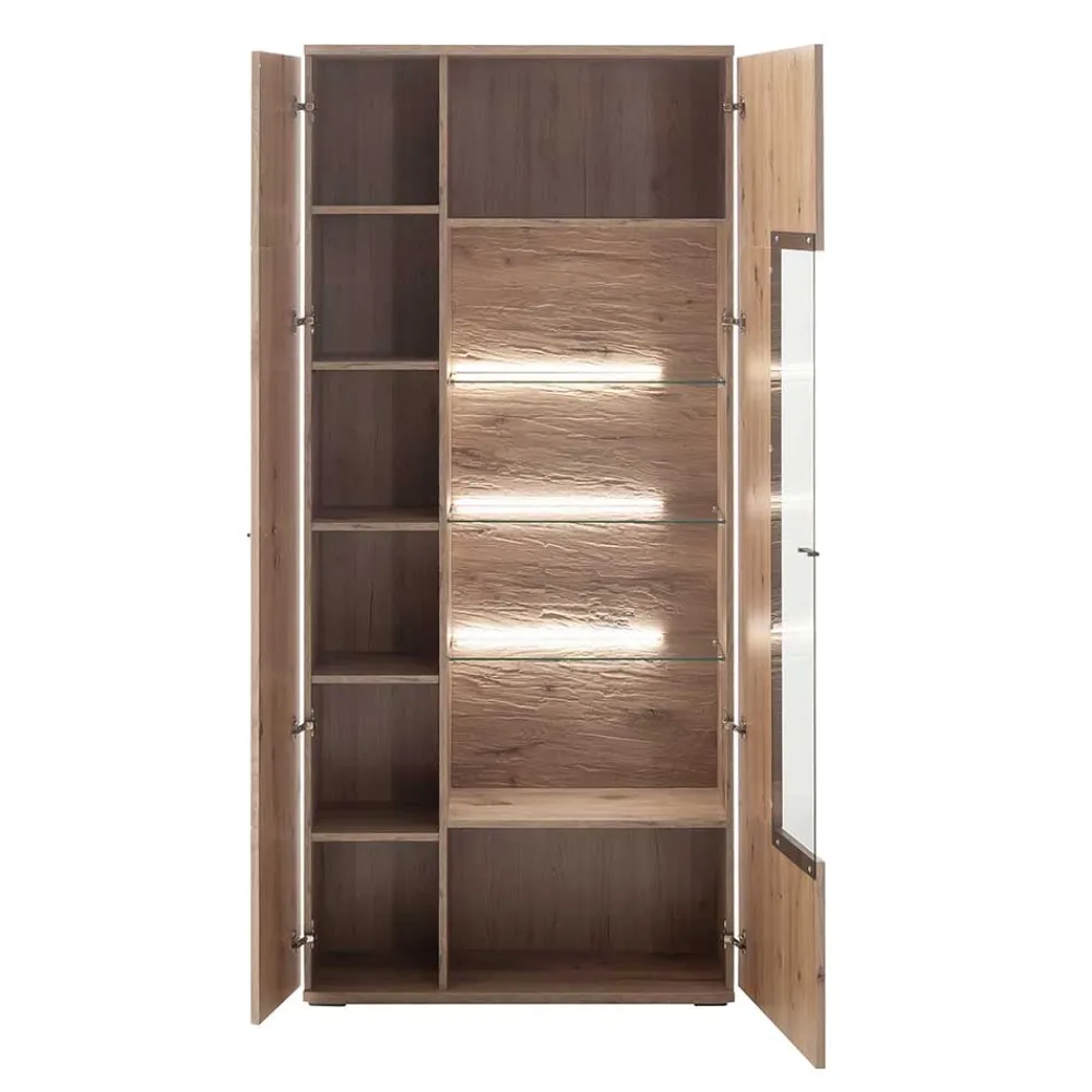 Wohnen Vitrinen<90x200x37 Wohnzimmer Schrank mit Glas Einsatz - Comrinaca