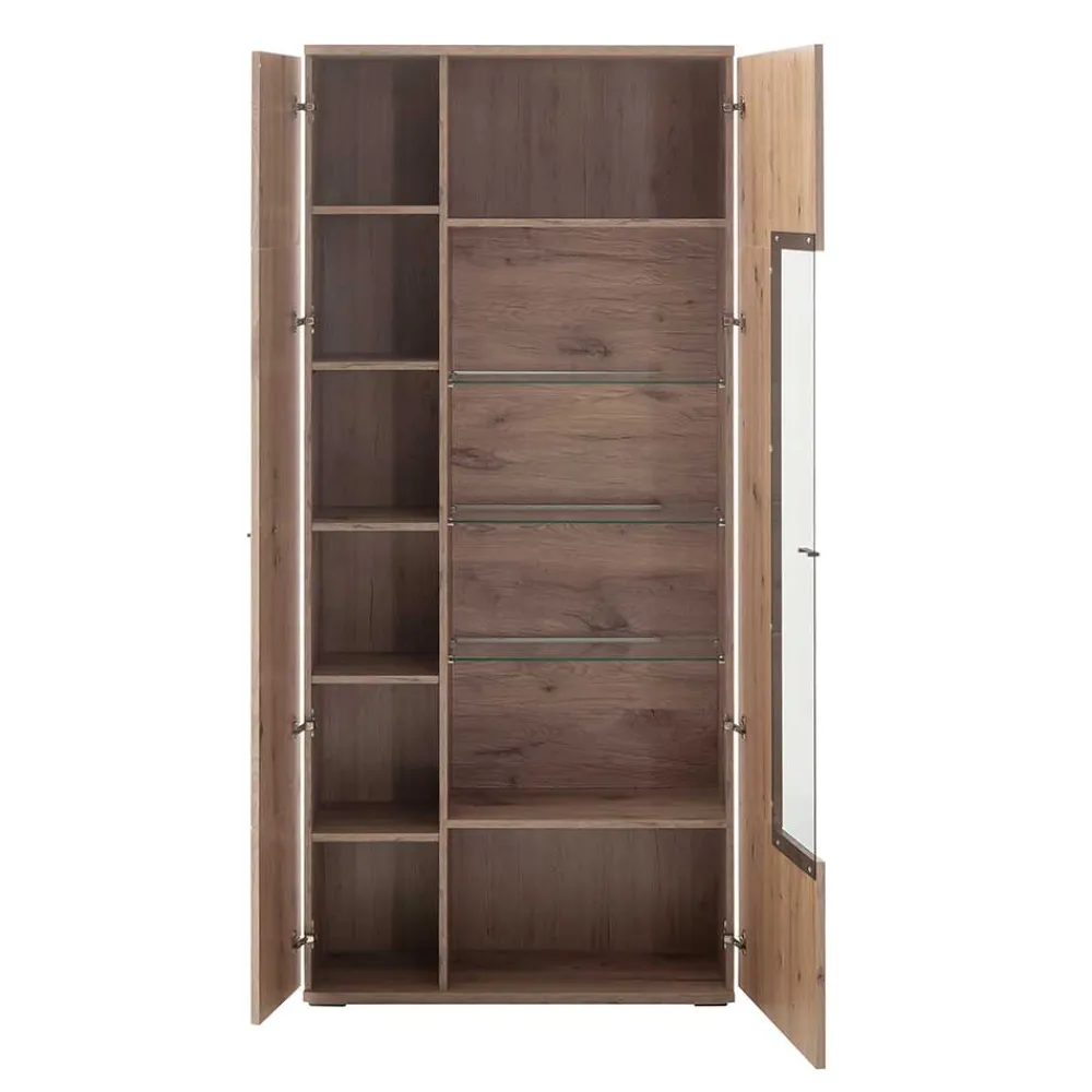 Wohnen Vitrinen<90x200x37 Wohnzimmer Schrank mit Glas Einsatz - Comrinaca