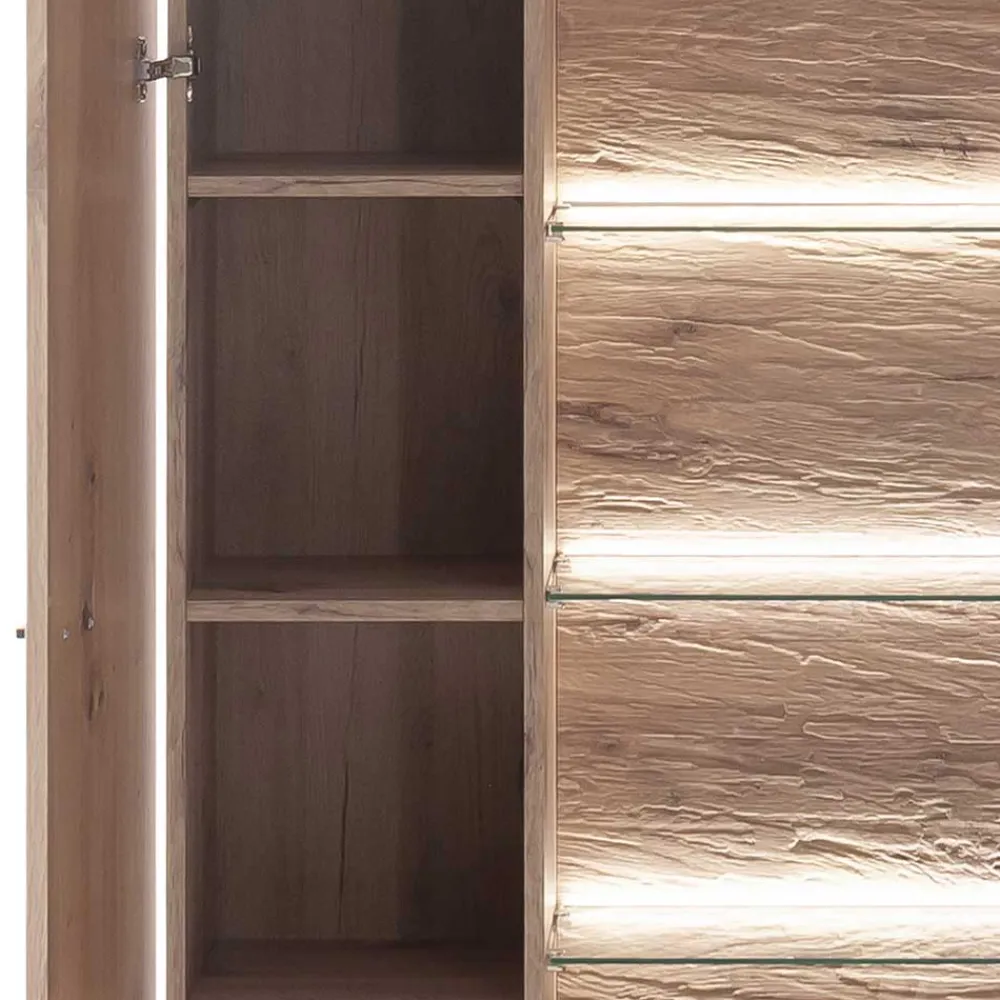 Wohnen Vitrinen<90x200x37 Wohnzimmer Schrank mit Glas Einsatz - Comrinaca