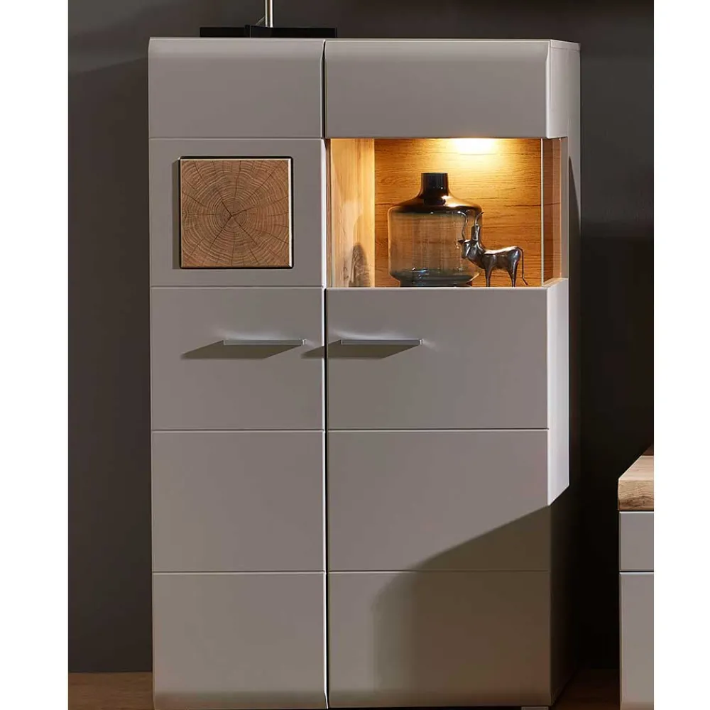 Wohnen Highboards|Vitrinen<80x139x37 Wohnzimmer Schrank mit Glas Einsatz - Fraguca