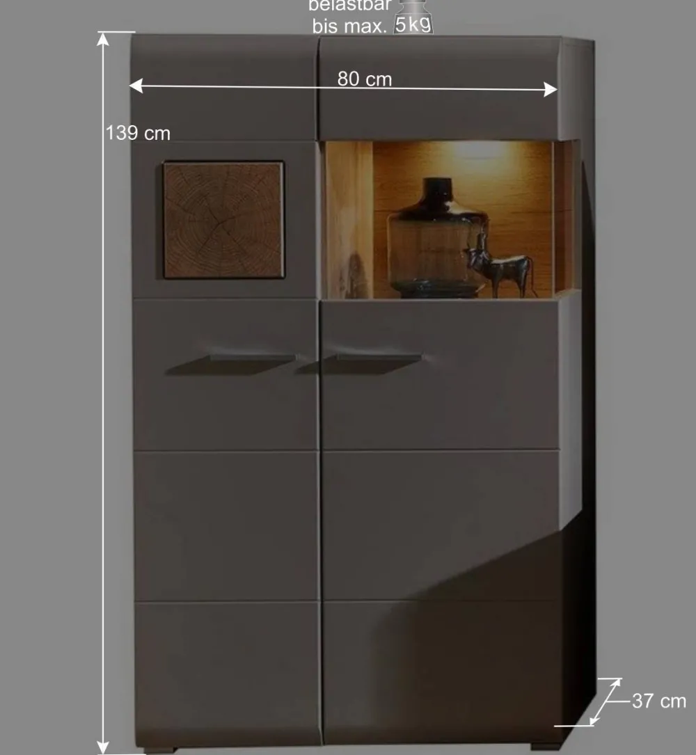 Wohnen Highboards|Vitrinen<80x139x37 Wohnzimmer Schrank mit Glas Einsatz - Fraguca