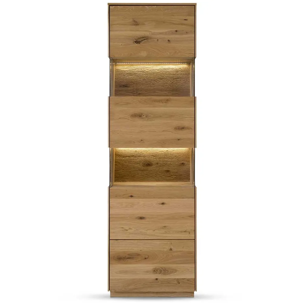 Wohnen Vitrinen|Schränke<63x208x44 Wohnzimmer Vitrine aus Wildeiche massiv - Obinson