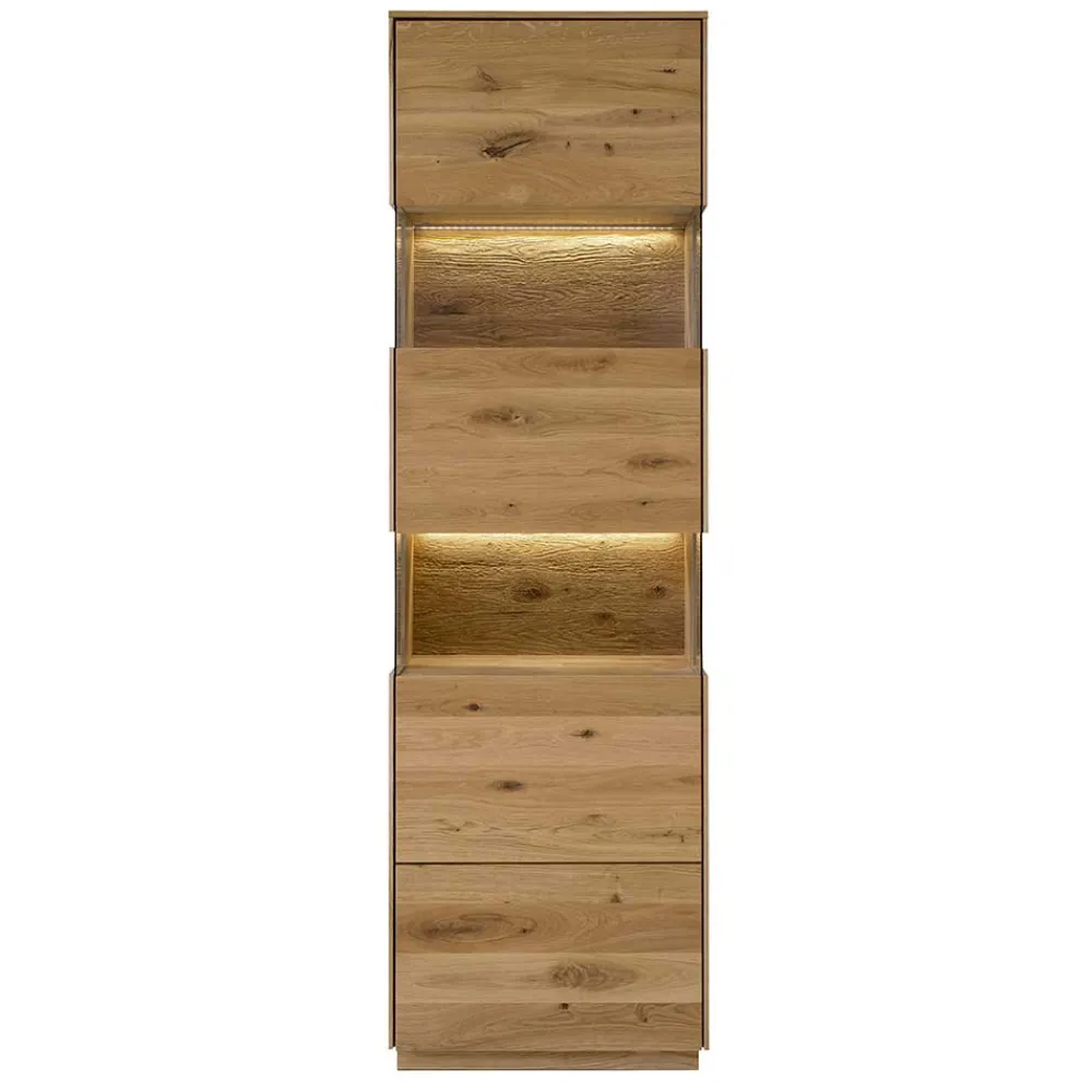 Wohnen Vitrinen|Schränke<63x208x44 Wohnzimmer Vitrine aus Wildeiche massiv - Obinson