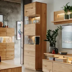 Wohnen Vitrinen|Schränke<63x208x44 Wohnzimmer Vitrine aus Wildeiche massiv - Obinson