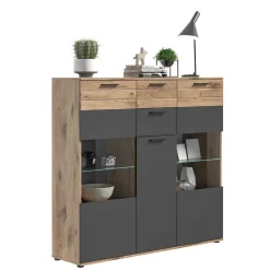 Wohnen Highboards|Vitrinen<140x134x37 Wohnzimmerschrank Highboard mit Glas - Lucios