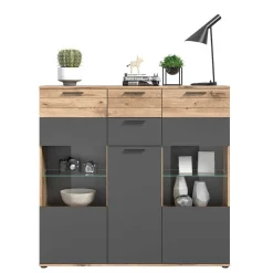 Wohnen Highboards|Vitrinen<140x134x37 Wohnzimmerschrank Highboard mit Glas - Lucios