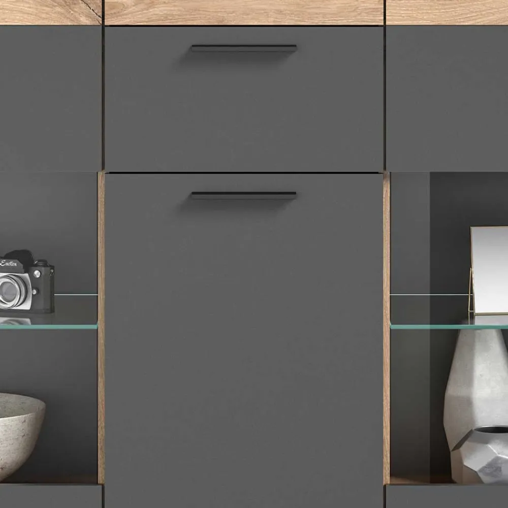 Wohnen Highboards|Vitrinen<140x134x37 Wohnzimmerschrank Highboard mit Glas - Lucios