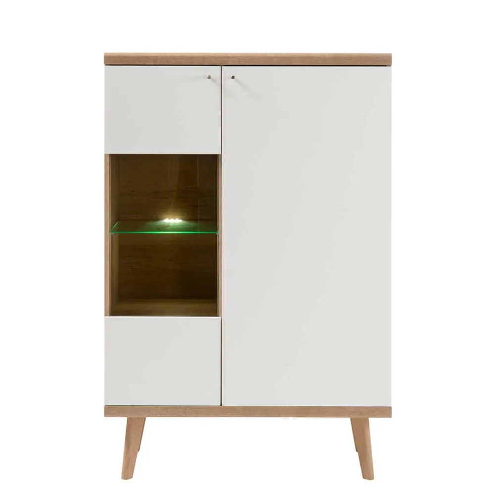 Wohnen Vitrinen|Schränke<90x134x40 Wohnzimmerschrank in Weiß & Eiche - Cablos