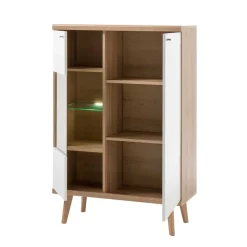 Wohnen Vitrinen|Schränke<90x134x40 Wohnzimmerschrank in Weiß & Eiche - Cablos