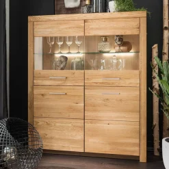 Wohnen Vitrinen|Schränke<118x141x40 Wohnzimmerschrank mit Glaseinsätzen - Loitons
