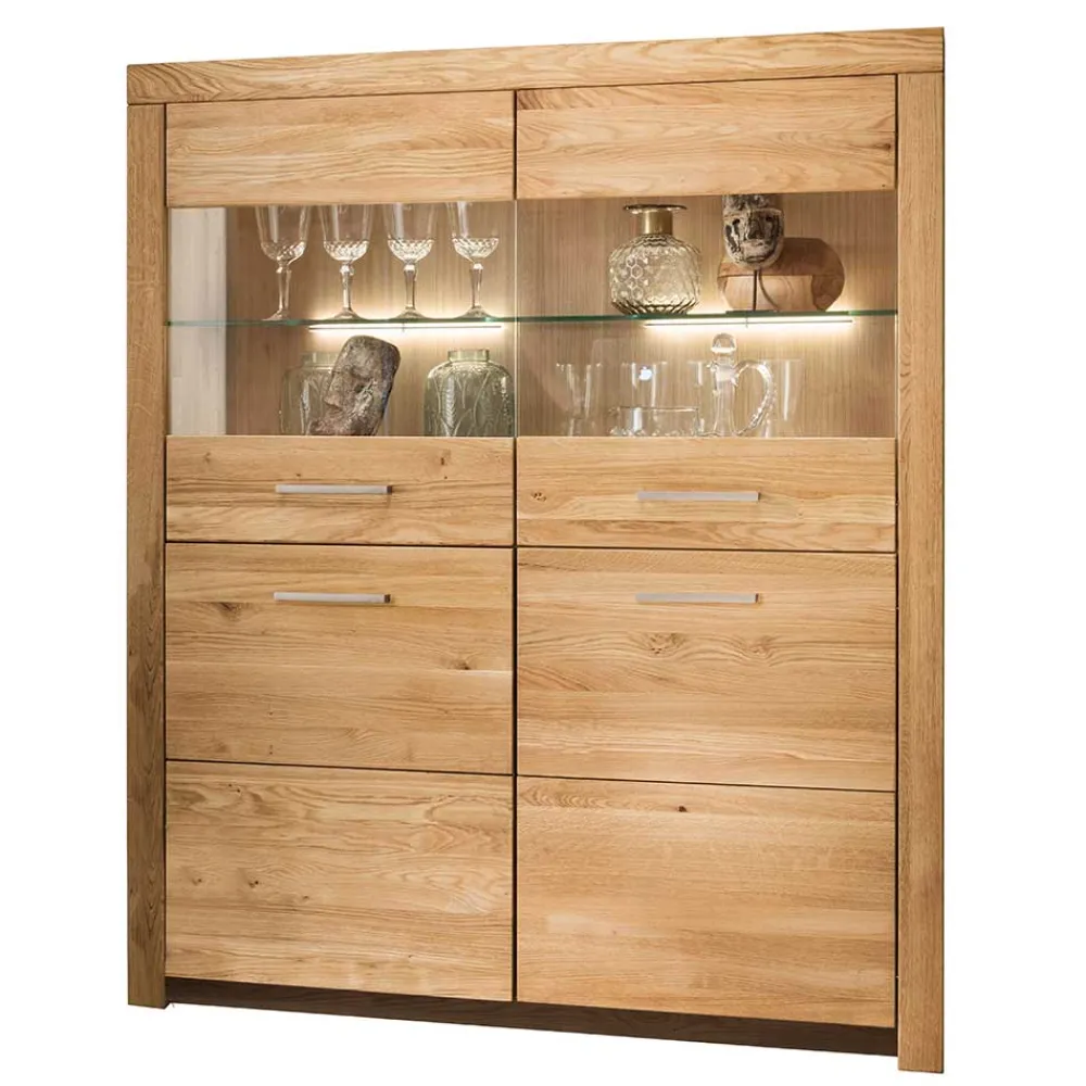 Wohnen Vitrinen|Schränke<118x141x40 Wohnzimmerschrank mit Glaseinsätzen - Loitons
