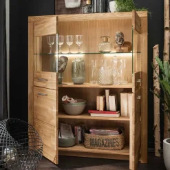 Wohnen Vitrinen|Schränke<118x141x40 Wohnzimmerschrank mit Glaseinsätzen - Loitons