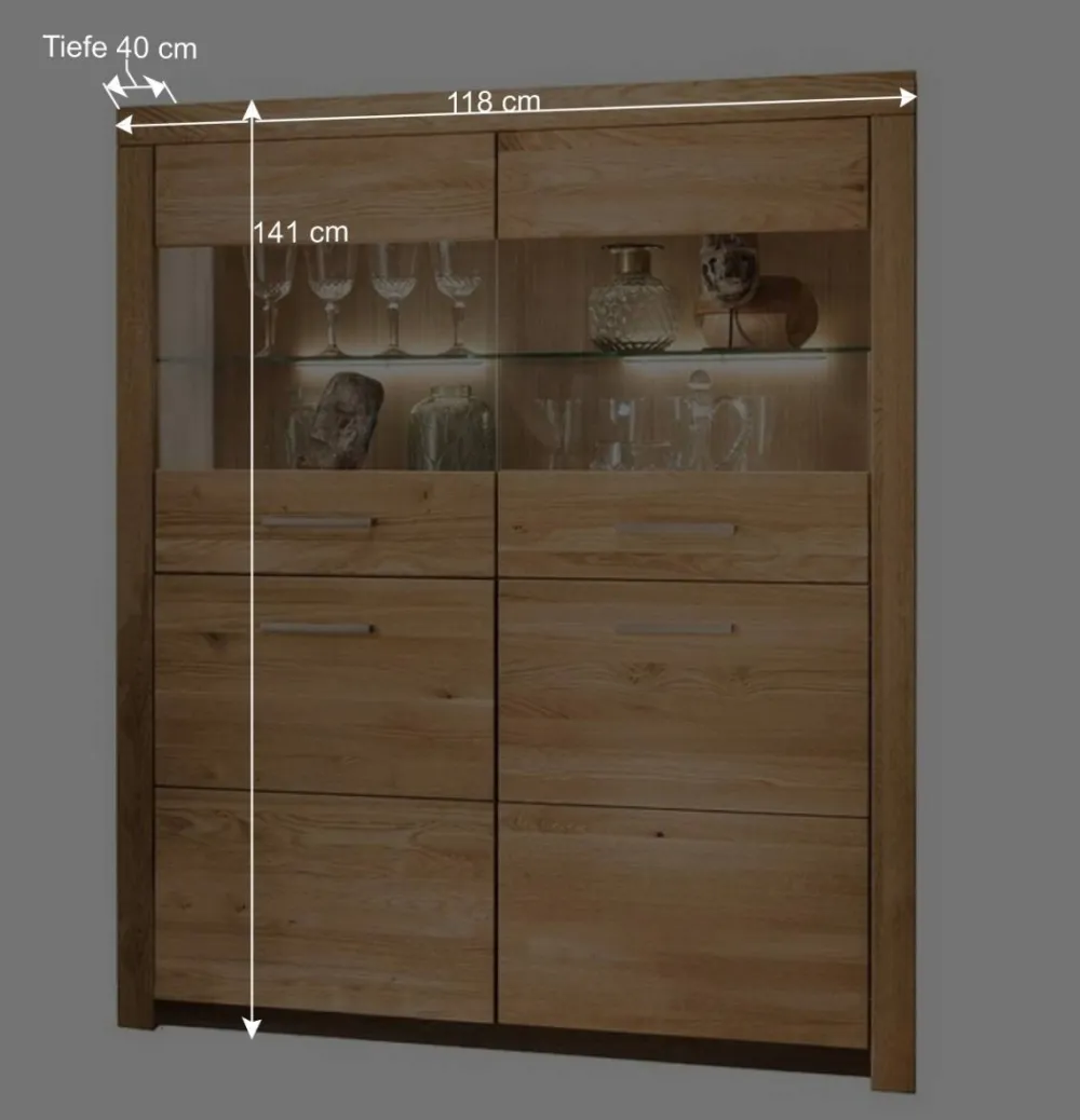 Wohnen Vitrinen|Schränke<118x141x40 Wohnzimmerschrank mit Glaseinsätzen - Loitons