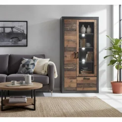 Wohnen Vitrinen<97x201x40 Wohnzimmerschrank mit Glastür - Timuras