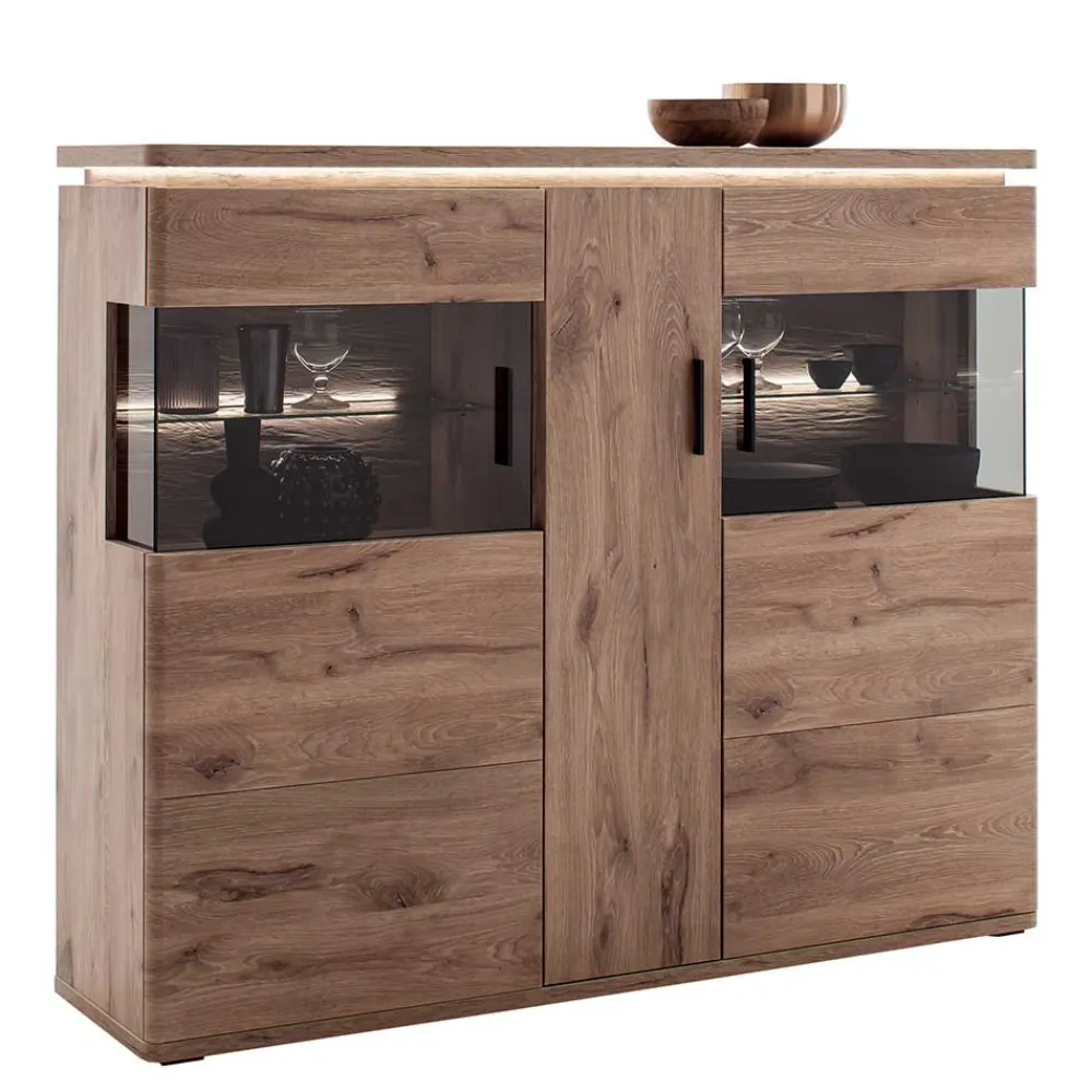 Wohnen Highboards|Kommoden<150x124x38 Wohnzimmerschrank mit Glas modern - Bekunion