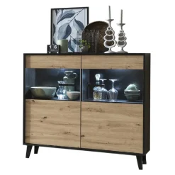 Wohnen Sideboards<126x118x40 Wohnzimmerschrank mit Glaseinsatz - Paniera