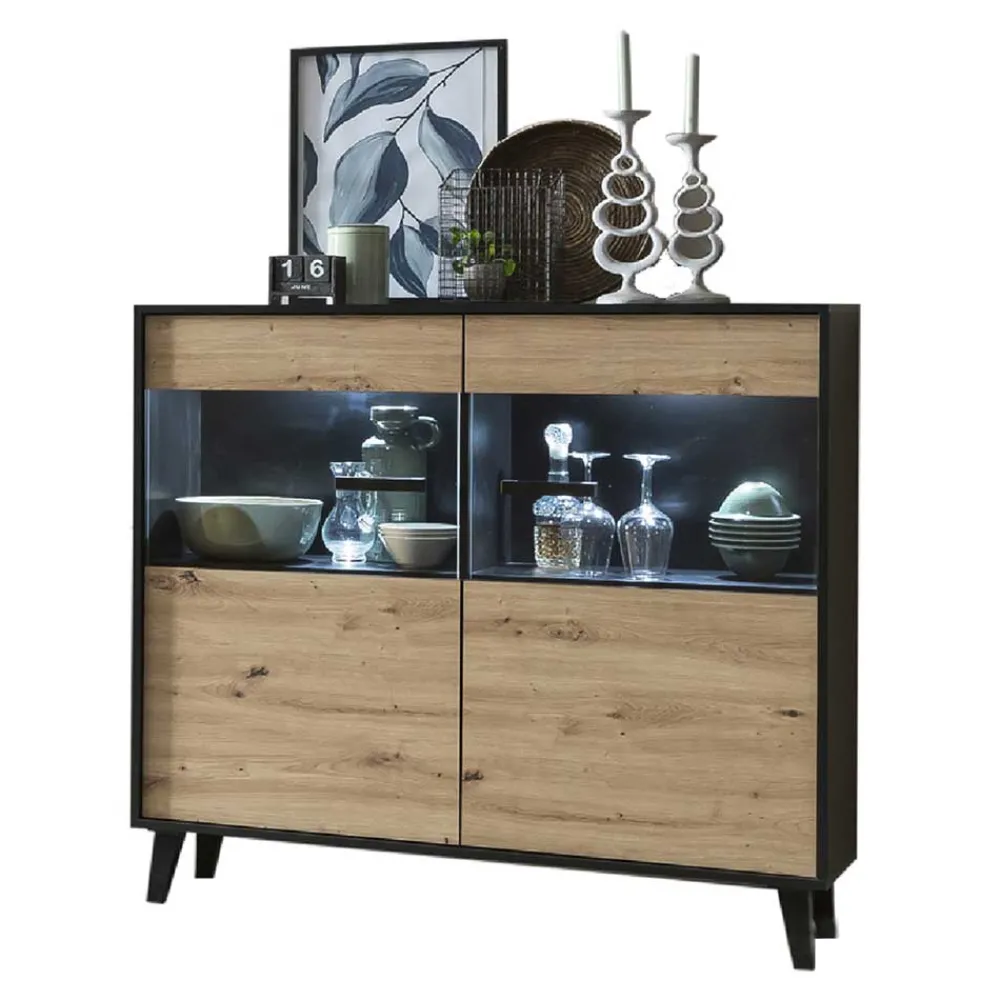 Wohnen Sideboards<126x118x40 Wohnzimmerschrank mit Glaseinsatz - Paniera