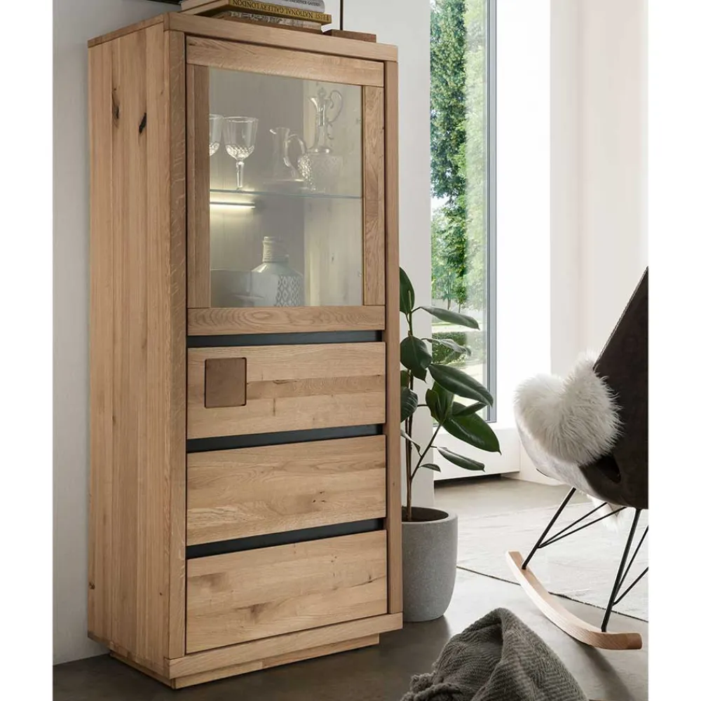 Wohnen Vitrinen<65x148x40 Wohnzimmerschrank mit Glastür - Embleys