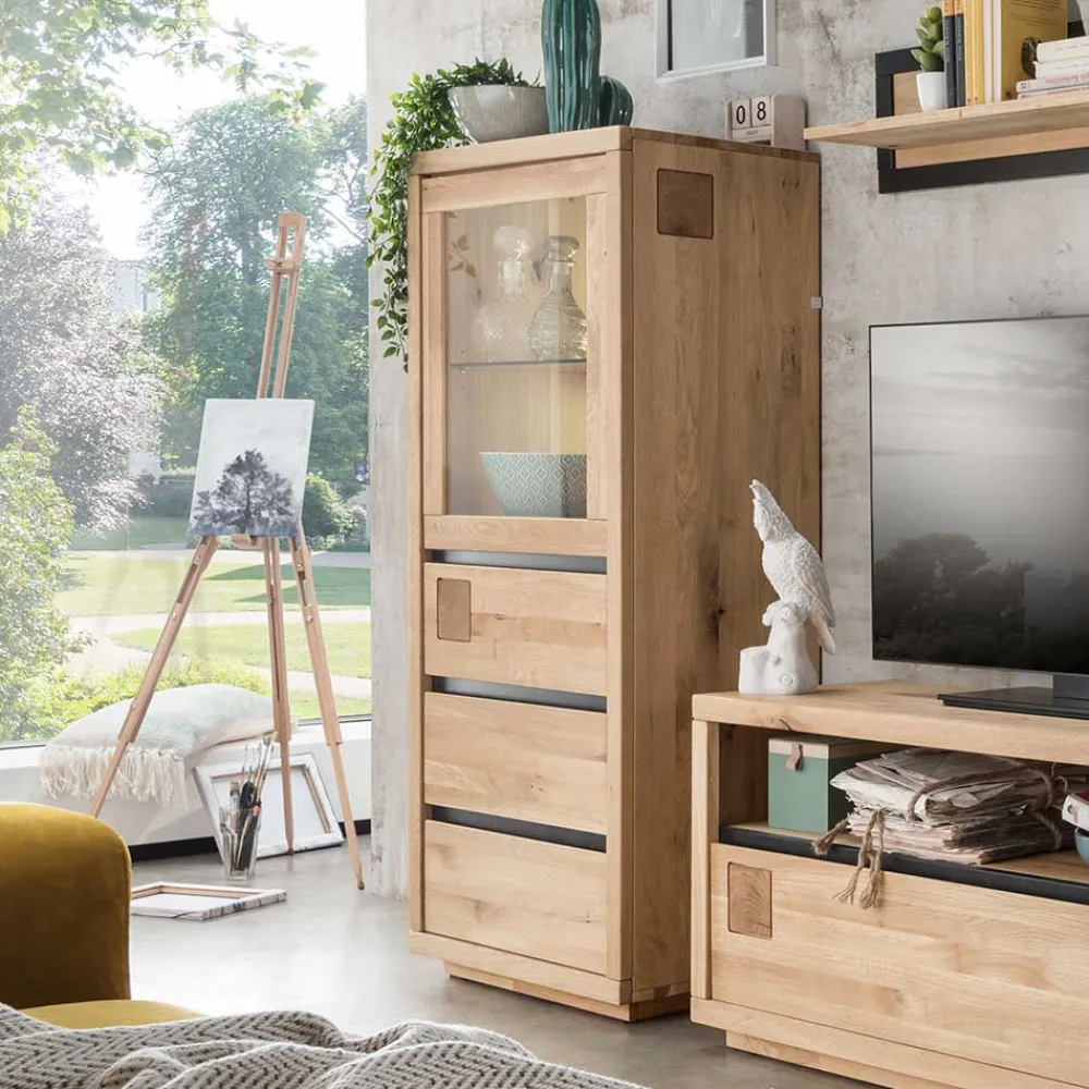 Wohnen Vitrinen<65x148x40 Wohnzimmerschrank mit Glastür - Embleys