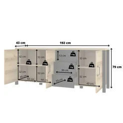 Wohnen Sideboards<193x79x43 Zweifarbiges Sideboard in Eiche NB - Kanellas