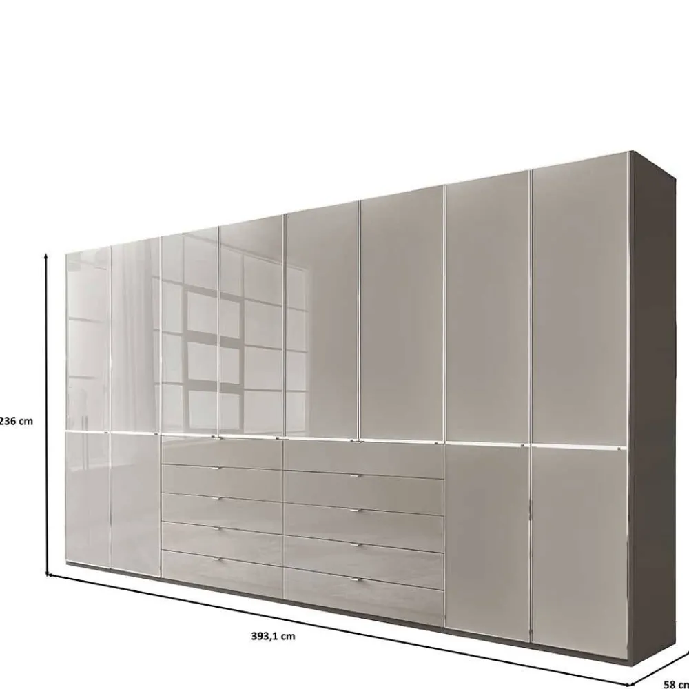 Wohnen Kleiderschränke|Schränke<XXL-Kleiderschrank in Hellgrau mit Glasfront - Nucina