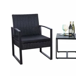 Wohnen Sitzgruppe<Zwei Polyrattan Sessel & Beistelltisch - Donny (dreiteilig)