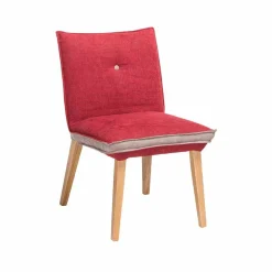 Wohnen Stühle<Zweifarbige Esszimmerstühle in Rot & Beige Stoff Laudion mit Eiche Natur (2er Set)