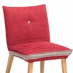 Wohnen Stühle<Zweifarbige Esszimmerstühle in Rot & Beige Stoff Laudion mit Eiche Natur (2er Set)