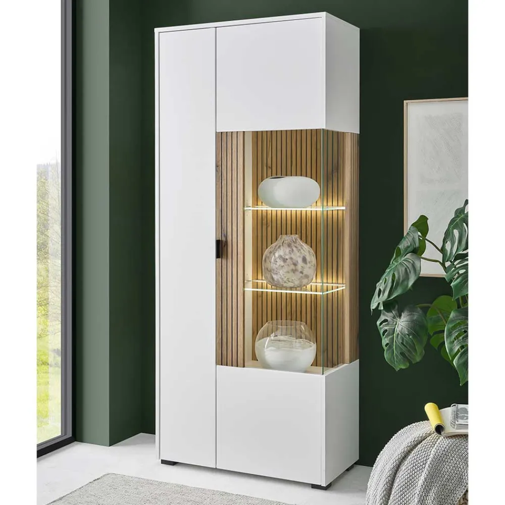 Wohnen Vitrinen<Zweifarbige Wohnzimmervitrine modern - Nenaloro