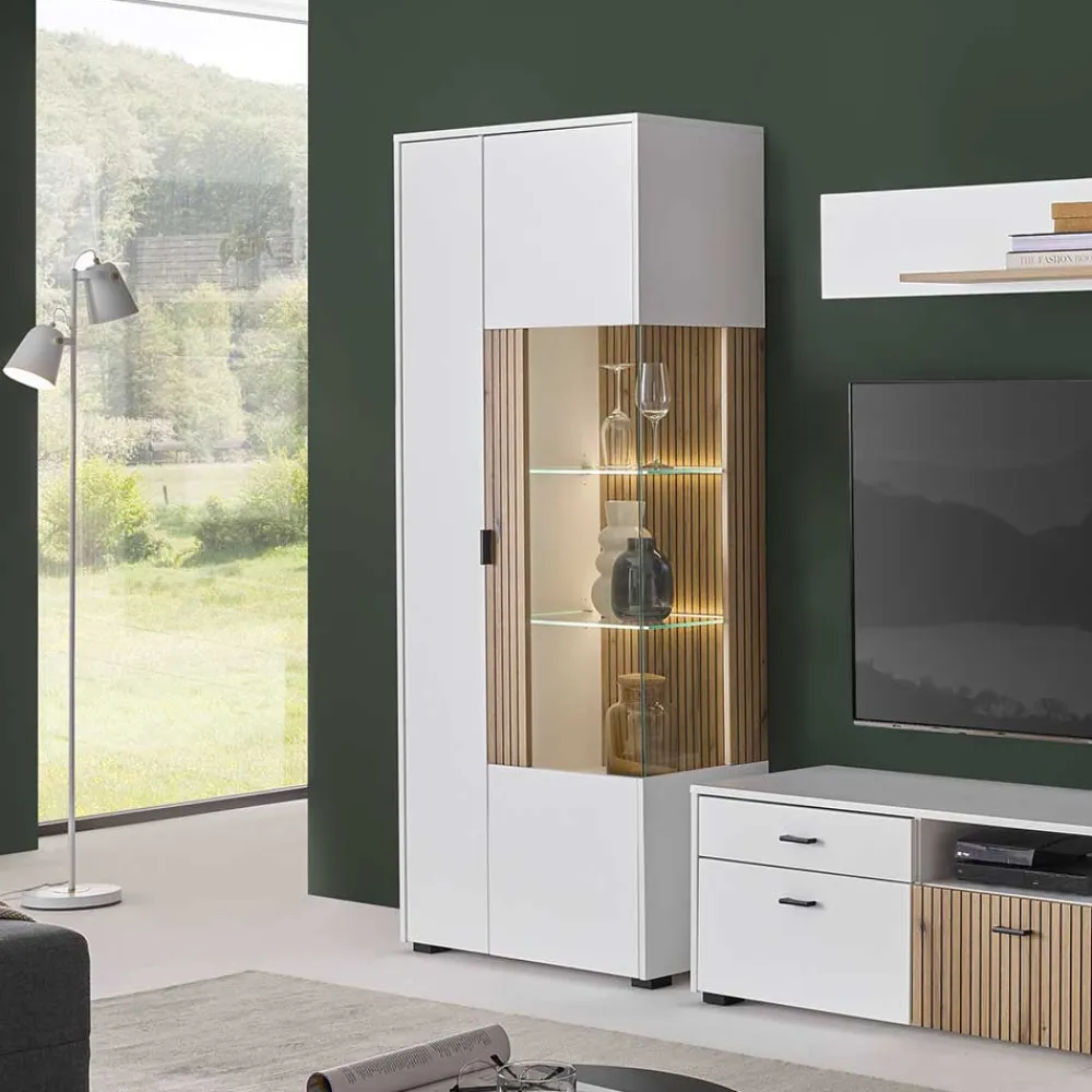 Wohnen Vitrinen<Zweifarbige Wohnzimmervitrine modern - Nenaloro