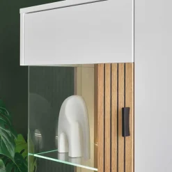 Wohnen Vitrinen<Zweifarbiges Highboard mit Glaseinsatz - Nenaloro